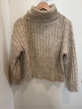 William Rast Cream Cable-Knit Turtleneck Sweater